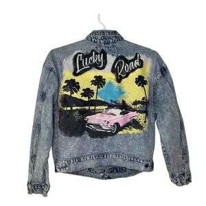Ashley Vintage Charm Denim Jean Jacket Women's XL Convertible Car Palm Tree Acid